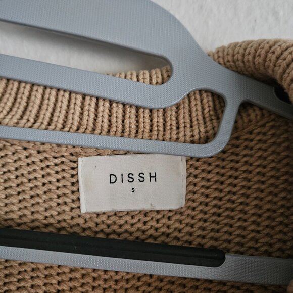 Dissh Oversized Solid Tan Brown Collared Vneck Knitted Pullover Sweater Jumper - Picture 3 of 5